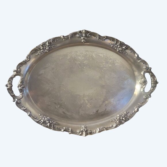 Reed & Barton King Francis Large Handled Metal Serving Tray Silverplate - Picture 14 of 16